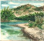 黄浪水村 1977年11月5日，我在下乡插队黄浪水村新村生产队当知青时，就把这里风景秀丽的黄浪水之景色绘入了画中。