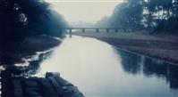洲子村 晨曦中的桥·河·码头 (圪头村庄的南面景色·1992年初冬季节）
